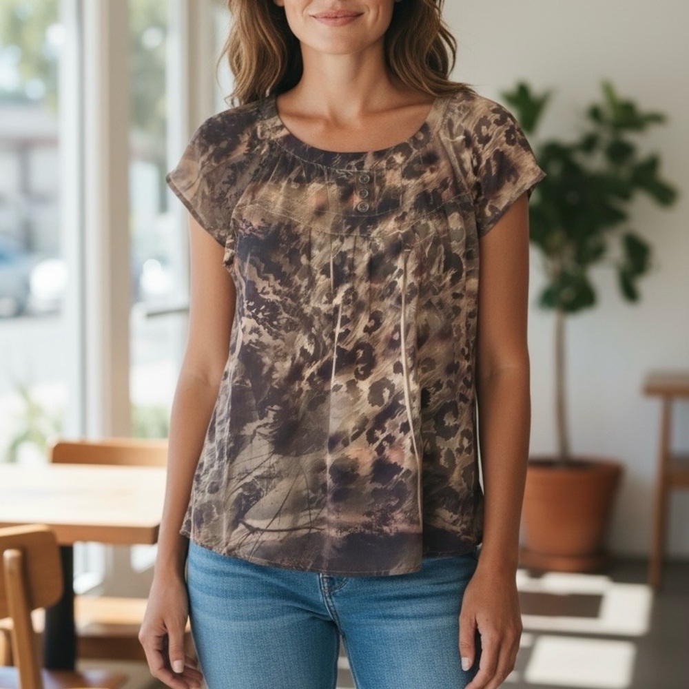 Fred David Top Blouse Tunic Brown Tan Size S